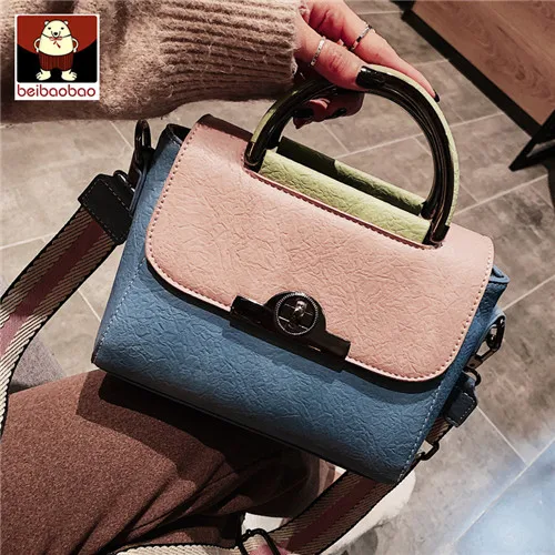 pink women bag Beibaobao, женская модная сумка-тоут, желтые, синие, панельные сумки через плечо, сумка на одно плечо, Женская широкая сумка на ремне - Цвет: pink women bag