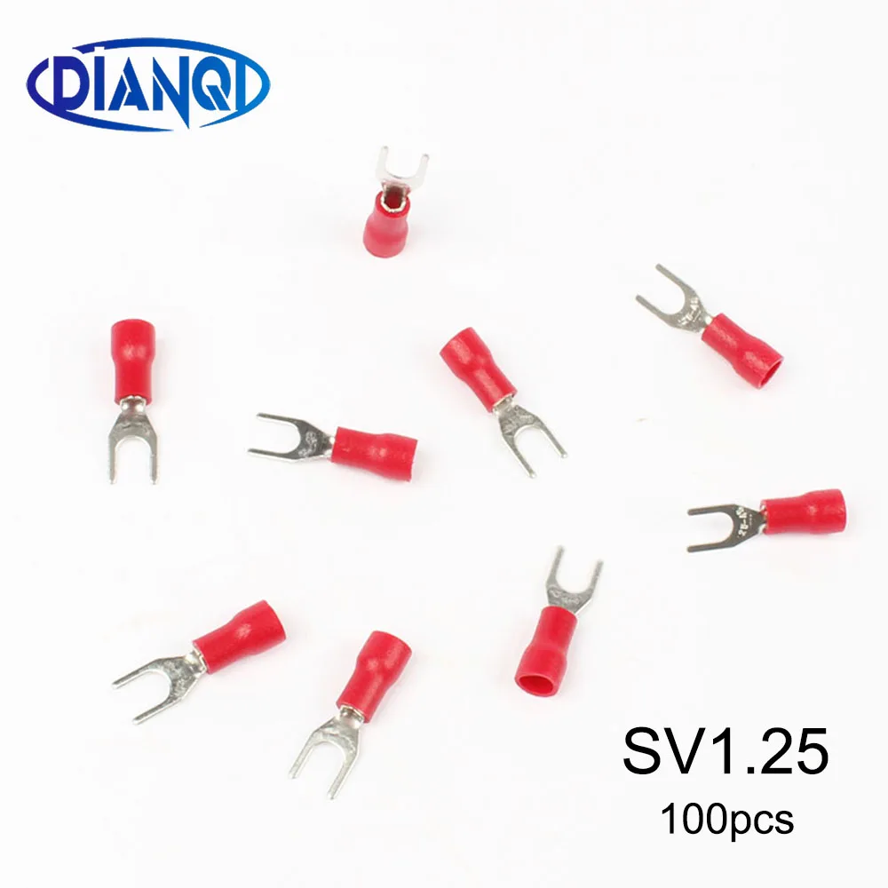 DIANQI SV1.25-3 4 5 6 8 Red Furcate вилка Spade 22 ~ 16AWG провода обжимной прессованный терминалы кабельный провод разъем 100 шт./упак. SV1-4 SV