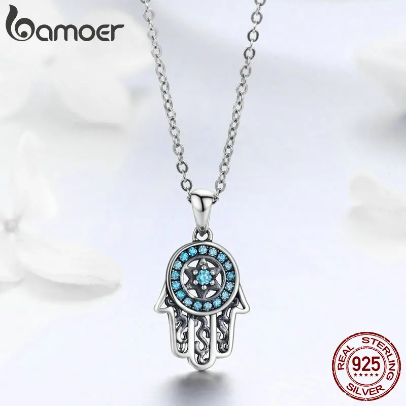 BAMOER, натуральная 925 пробы, серебро, трендовая, Fatima, охраняет руку, подвеска, ожерелья для женщин, хорошее серебро, ювелирное изделие, подарок SCN264