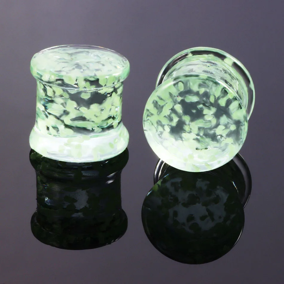 2 шт. светящиеся стеклянные затычки для ушей из плоти и тоннеля модные пирсинг