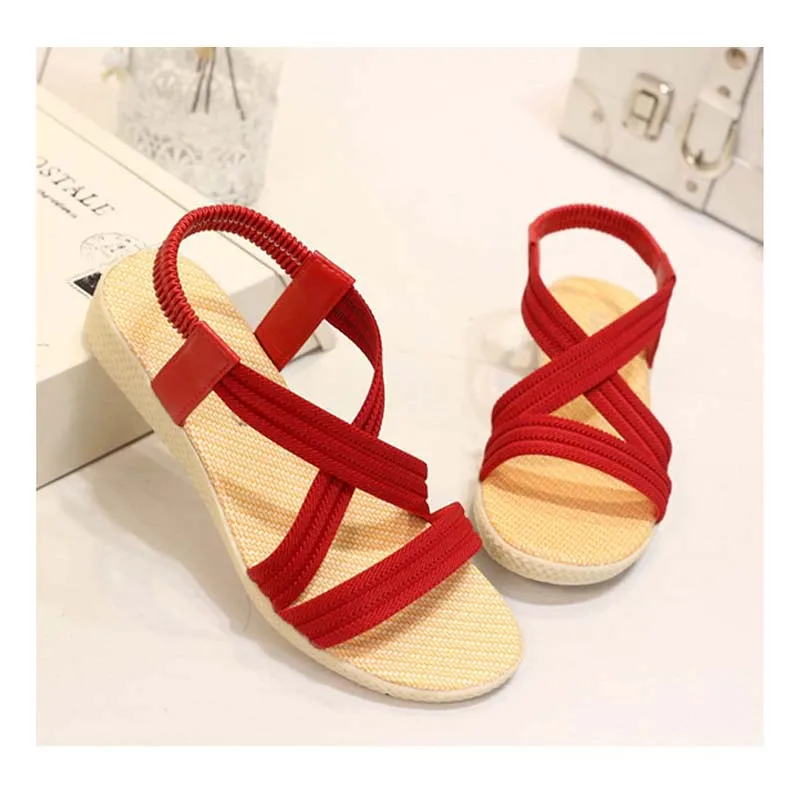Сандалии женские летние простые плоские рыба рот Твердые Цвет Эластичная лента