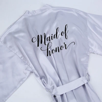 maid honor Sisbigdey; Соблазнительные туфли с серебряными халат пижамы для невест получать халат замужем невесты свадебное белье мама сестра из халат атласный - Цвет: maid honor
