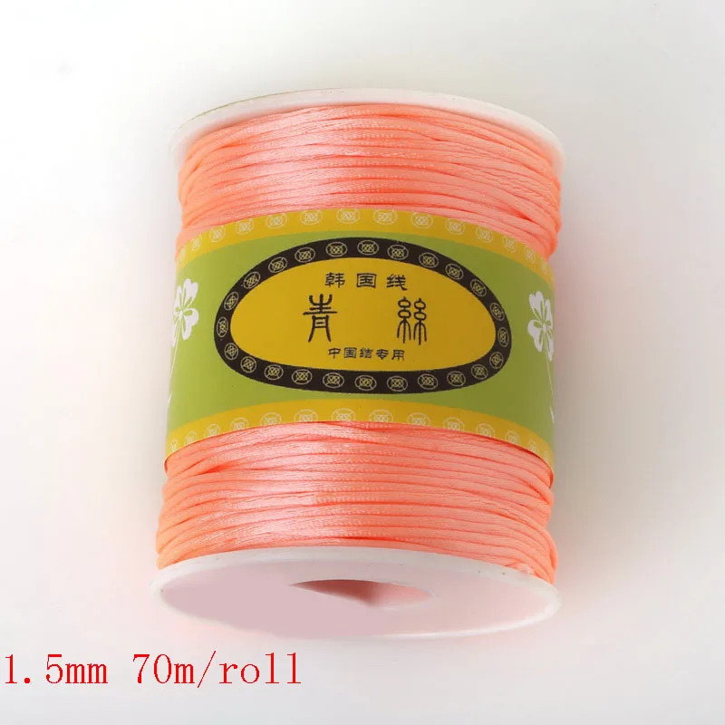 baby pink Горячая 70 м/рулон 1,5 мм нейлоновый шнур, атласная плетеная нить, смешанные 21 Цвета, ювелирные изделия, бисер, шнур, веревка, нить - Цвет: baby pink