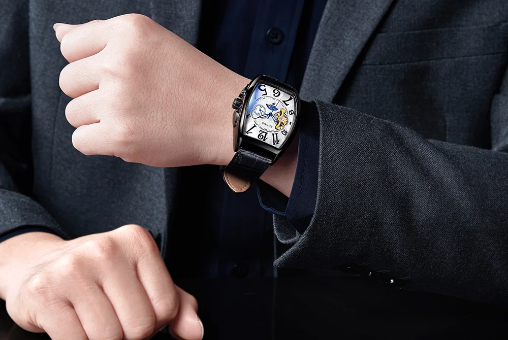 SEWOR люксовый бренд Tourbillon Мужские механические часы Брендовые мужские военные кожаные мужские спортивные часы водонепроницаемые Relogio Masculino