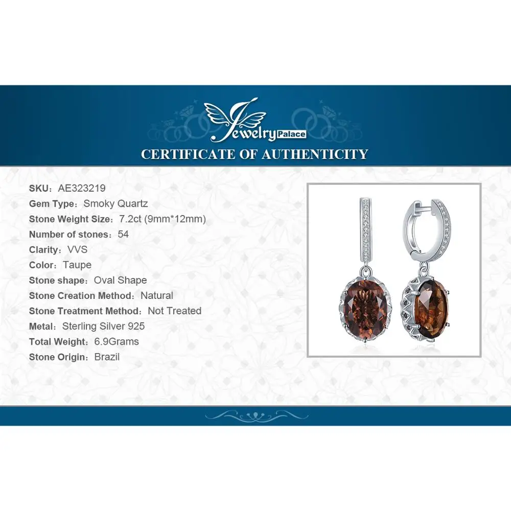 JewelryPalace 7.2ct овальной формы создан дымчатый кварц кубического циркония висячие серьги 925 пробы серебро чай Хрустальный цветок