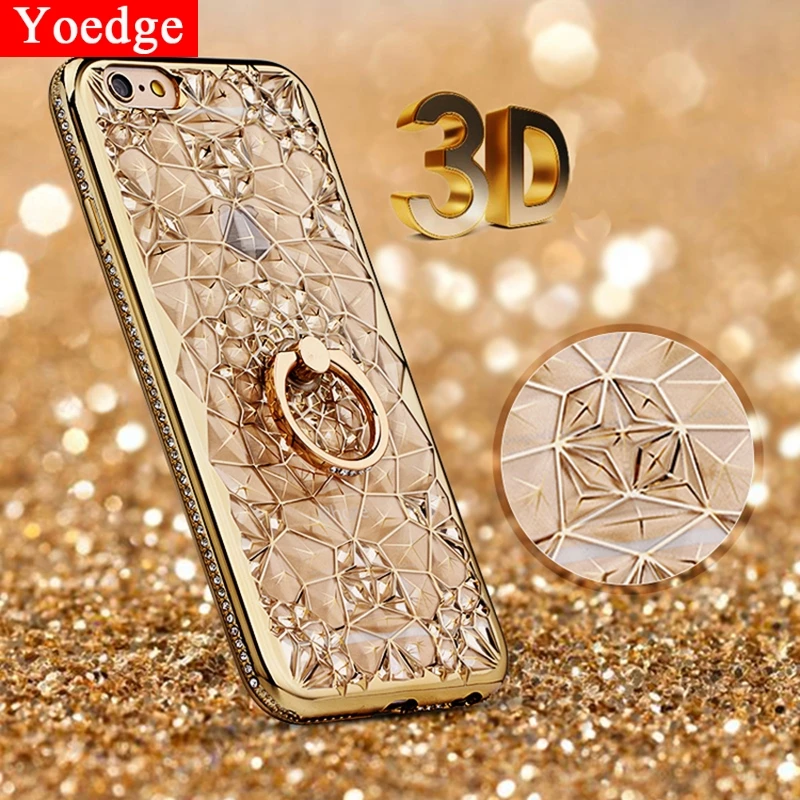 3D чехол с кристальным кольцом s для iPhone 11 Pro XS Max XR X 5 5S SE 6 6 S, чехол с золотым блеском, мягкий чехол для iPhone 7 8 Plus, Алмазный чехол