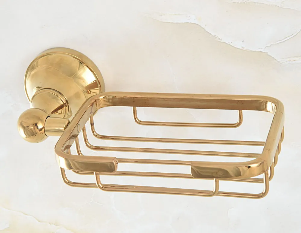 Bathroom Accessory Luxury Gold Color Polished Brass Square Wall Mounted Soap Dish Holder Basket aba889 | Обустройство дома