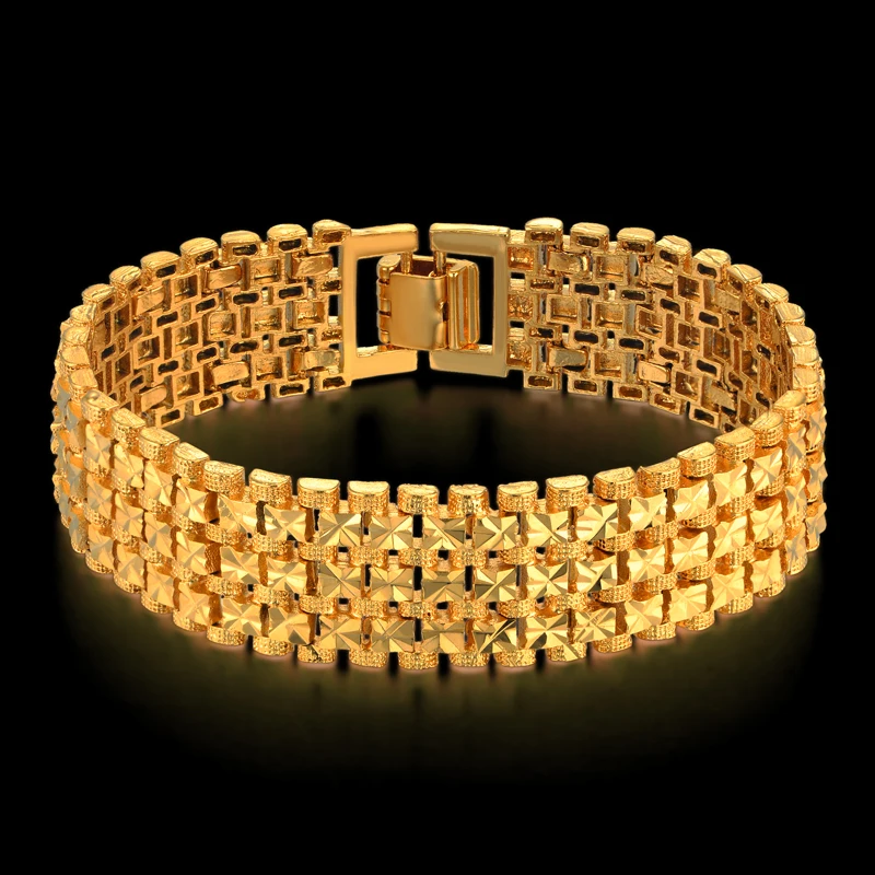 Купи Men's Thick Link Bracelet 20CM Gold Color homme Male Chain Link Bracelets For Men/Women Jewelry Star Pulseras Dropshipping за 403 рублей в магазине AliExpress