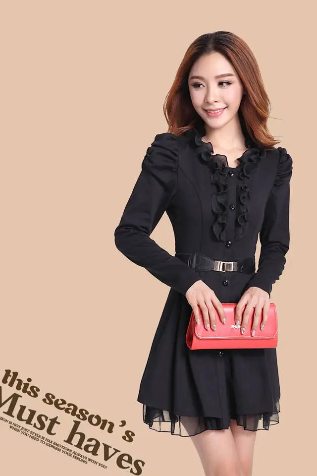 Осень-зима 2017 Женский Тренч большие размеры черное кружевное платье модное