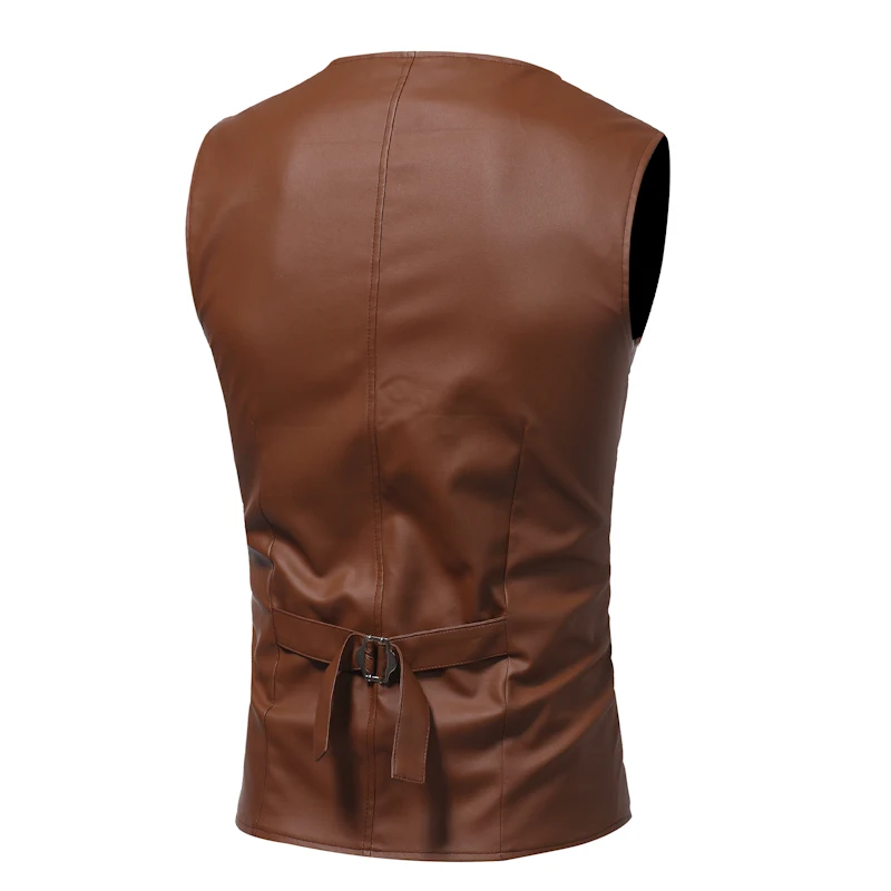 PU Leather Vests For Men Slim Fit leather Mens Suit Vest Male Waistcoat Gilet Homme Casual Sleeveless Formal Business Jacket | Мужская
