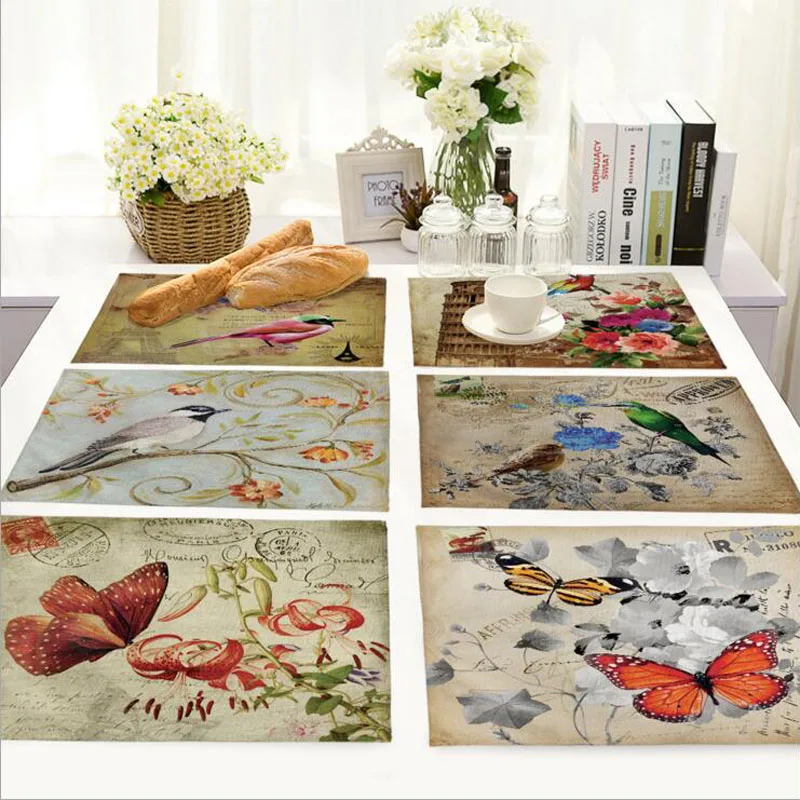 Птиц и цветов Столовых коврик из ткани украшение стола Кухня Posavasos Manteles individuales