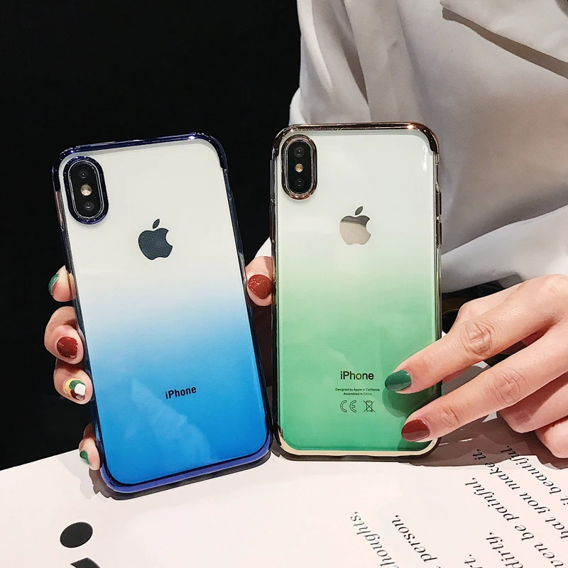 Ultra Thin Clear TPU Phone Cases for iPhone X XS Max XR Gradient TUP Soft For 6 6s 7 8 Plus Fundas |