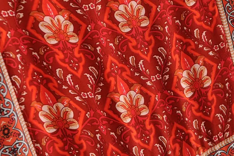 Vintage chic Women red floral print o-neck loose happie Bohemian mini dress ladies batwing sleeve Boho dresses vestidos