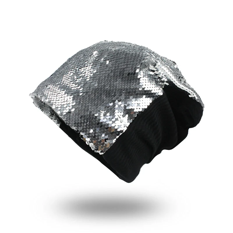06 Bright Silver Laurashow Женская бини капот осенне-зимние шапки в стиле хип-хоп, Кепки деформируется Кепка с блёстками для Для женщин шапочки, Балаклава Для женщин s головные уборы Skullies F163 - Цвет: 06 Bright Silver