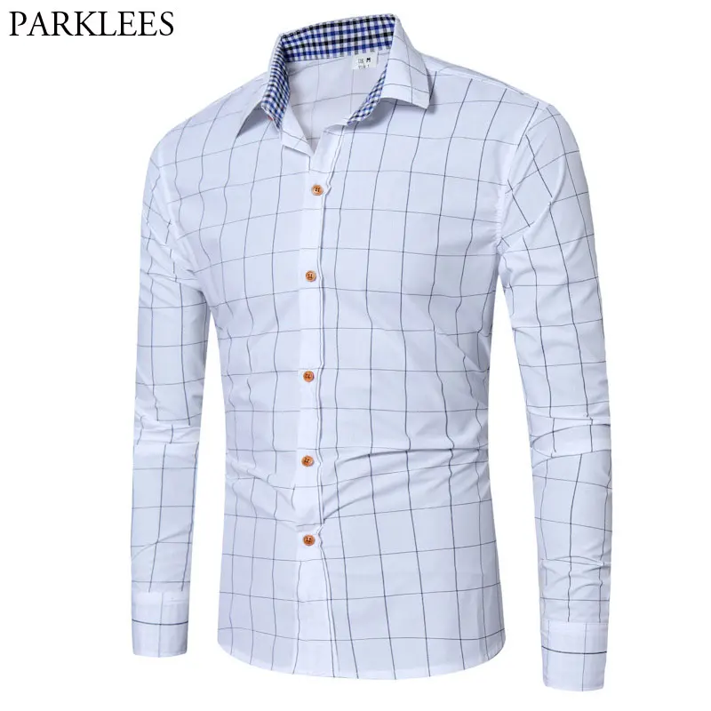Классическая Клетчатая Мужская рубашка с длинным рукавом осень 2018 новинка