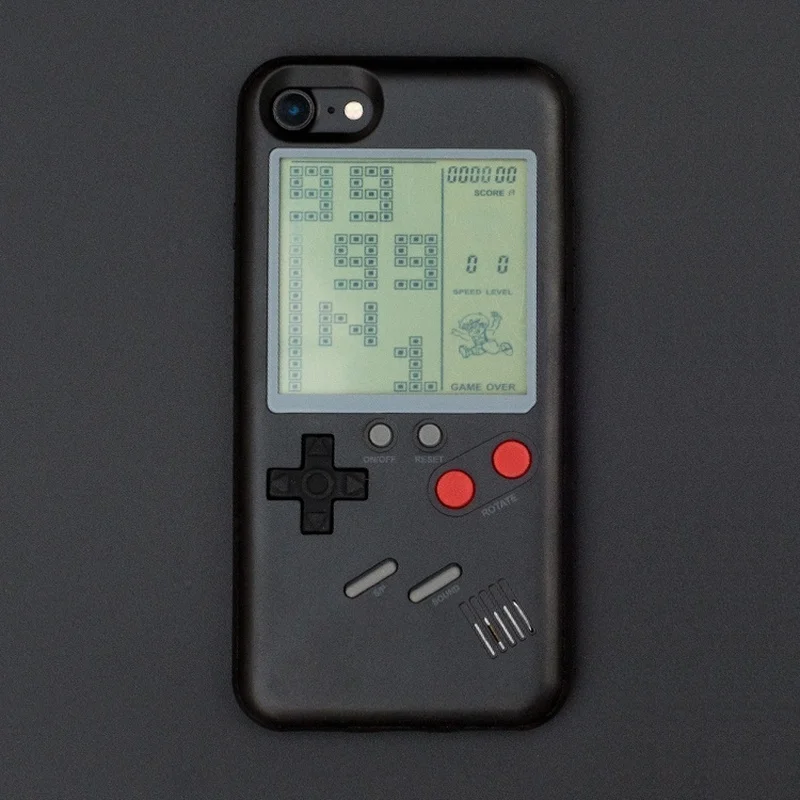 Black Горячая Распродажа, игровой чехол для телефона Tetris для iPhone X 8 7 Plus, портативная задняя крышка для воспроизведения, ретро игровая консоль, чехол для телефона для iPhone 6 6splus - Цвет: Black