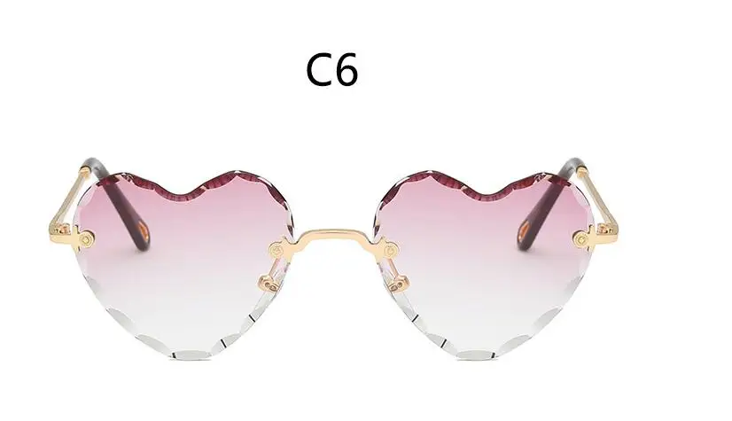 C6 gradient purple Женские солнцезащитные очки с красным сердцем, модные дизайнерские Кристальные солнцезащитные очки кошачий глаз, известный бренд, градиентные солнцезащитные очки без оправы, сексуальные женские солнцезащитные очки - Цвет линз: C6 gradient purple