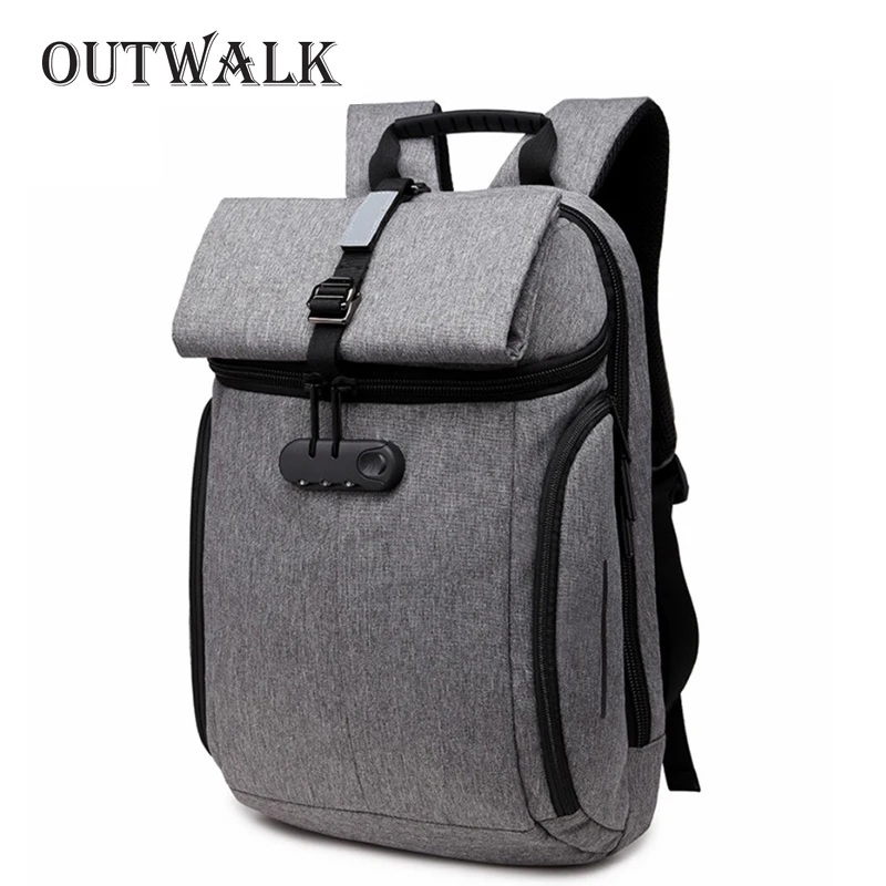 Фото OUTWALK Противоугонный рюкзак для ноутбука черный мужской водонепроницаемый