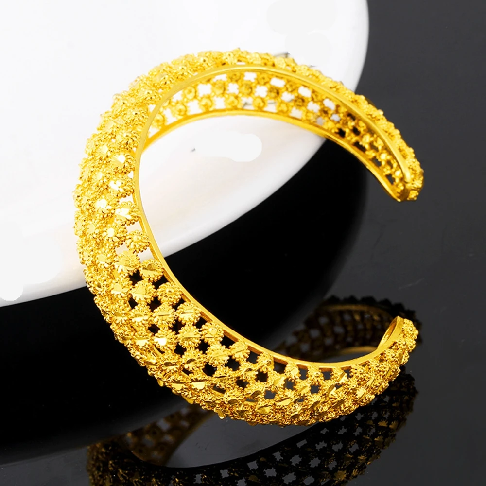 Mesh Cuff Bangle Yellow Gold Filled Solid Womens Bracelet Wedding Party Gift
