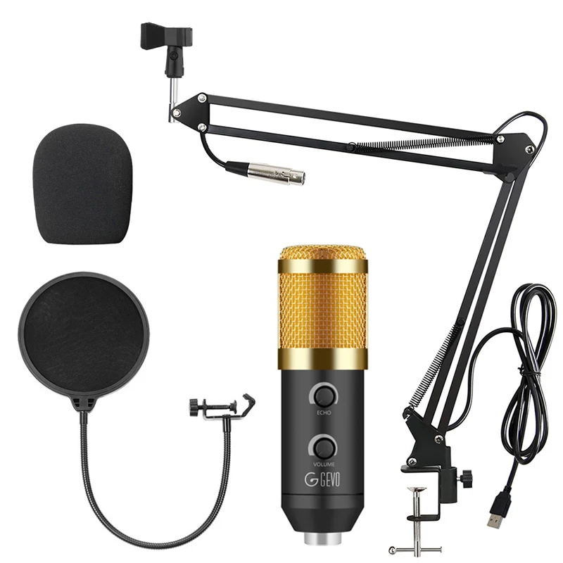Gold NB-35 Filter GEVO BM 900 USB микрофон конденсаторный студийный с подставкой штатив и поп-фильтр микрофон для компьютера караоке ПК обновлен от BM 800 - Цвет: Gold NB-35 Filter