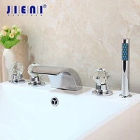 jieni chrome solid brass 5 pcs set waterfall spout deck mounted diamond handles hand sprayer bathroom bathtub faucet shower set