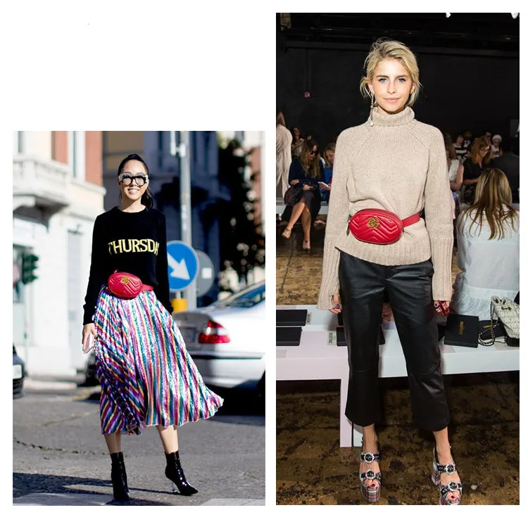 Поясная сумка вокруг талии для женщин роскошный бренд кожаная красная черная бежевая маленькая 2018 Осень