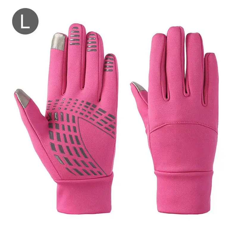 Pink L Перчатки для бега, зимние Нескользящие, для верховой езды, теплые, морозостойкие, эластичный велосипедный, плюшевые перчатки для спорта на открытом воздухе для мужчин и женщин - Цвет: Pink L