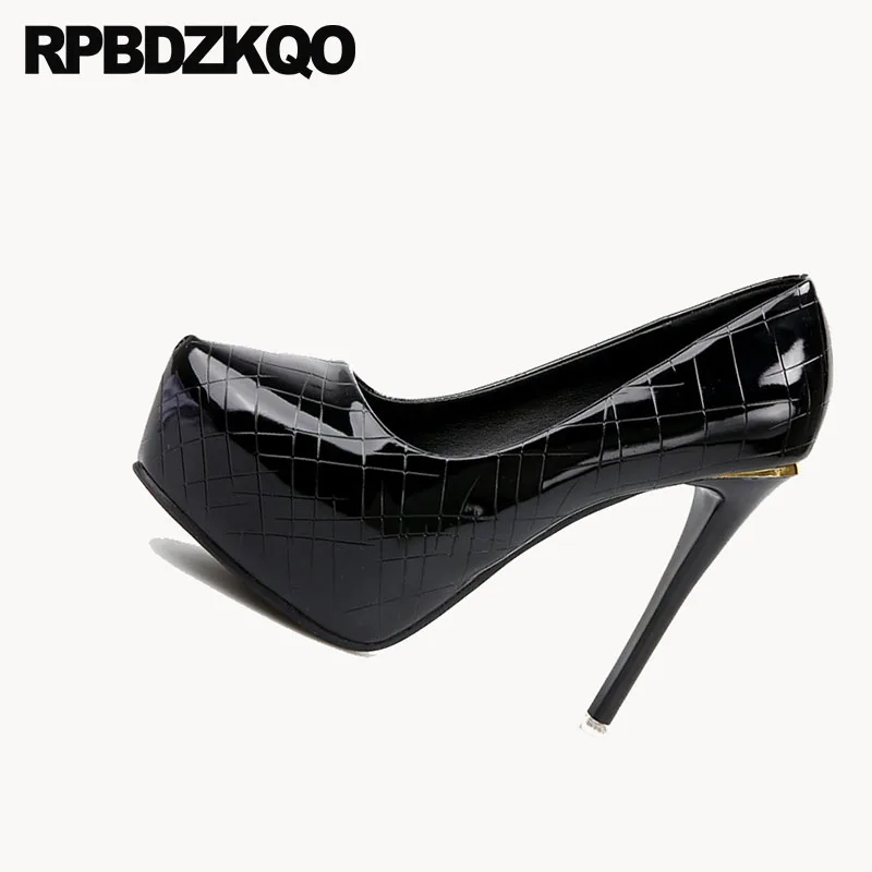 металлический Scarpin черный 12cm 5 дюймовый супер подиум Женская обувь из серебристой