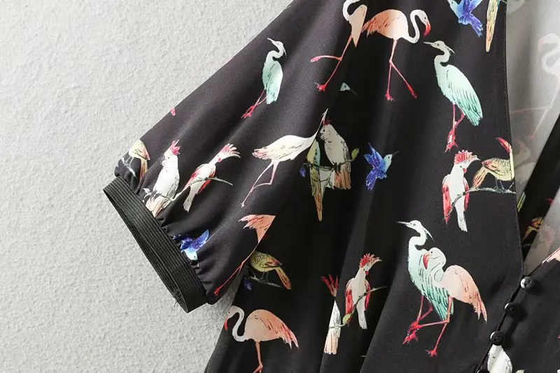 2019 женское винтажное мини-платье с принтом фламинго и пряжками Элегантное