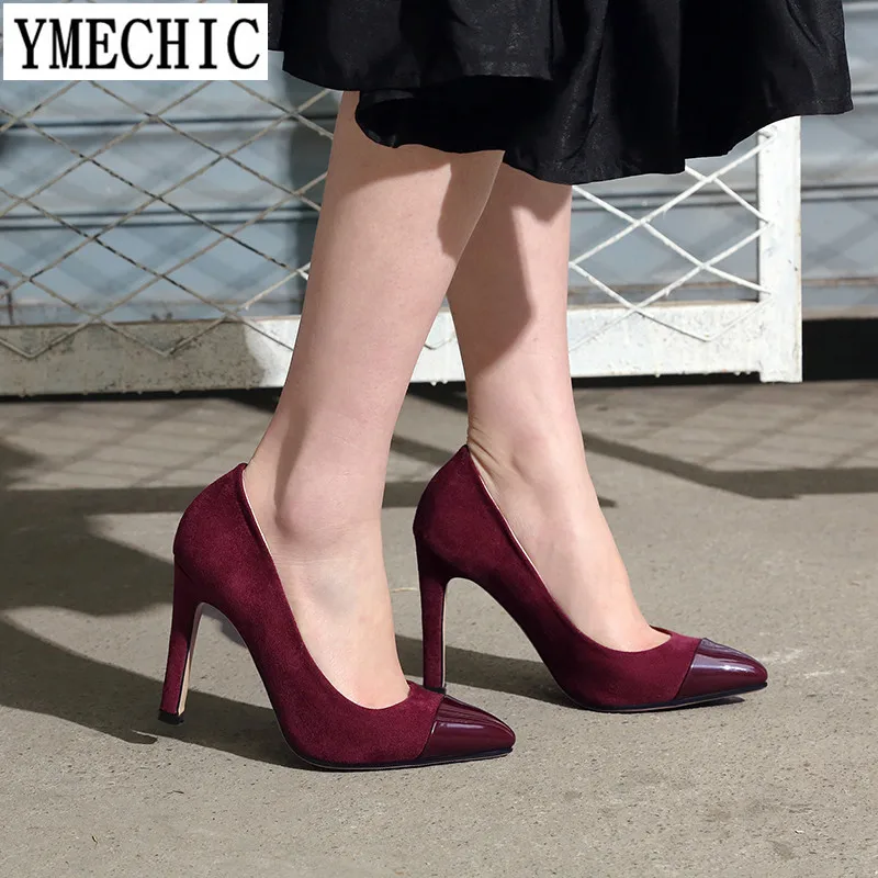 Женские туфли на высоком каблуке YMECHIC черные бежевые винно красные лодочки с