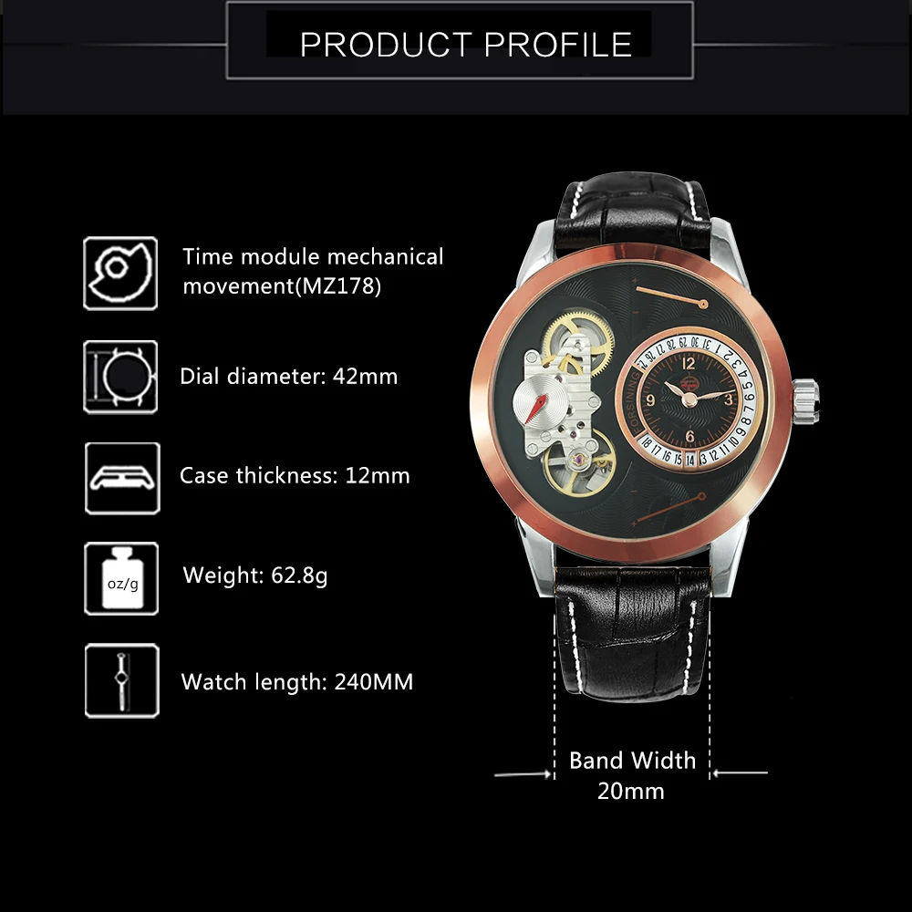 FORSINING механические наручные часы для мужчин двойная секундная стрелка минутная