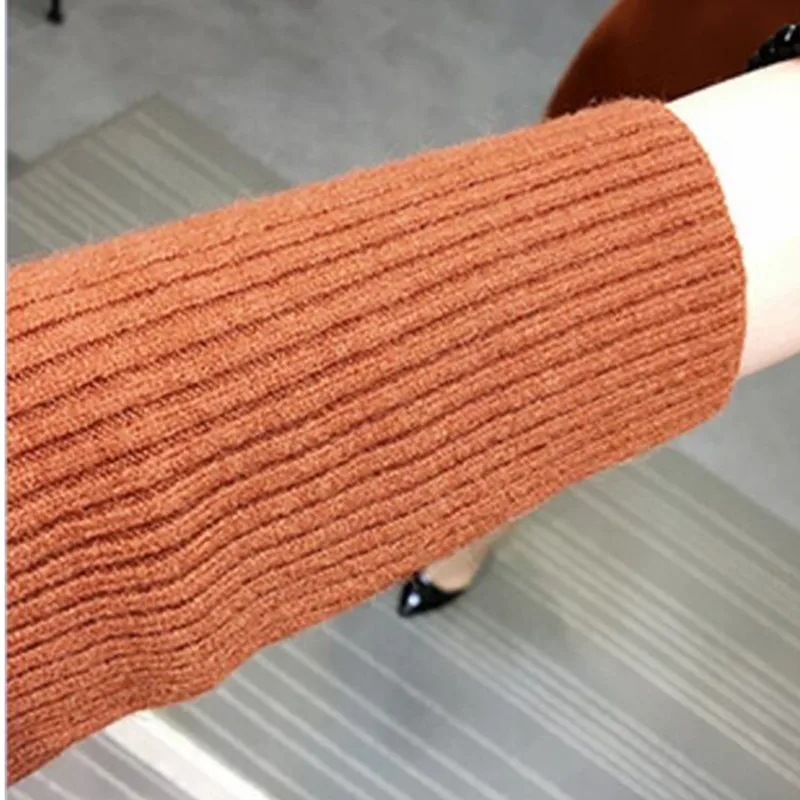 Осенне-зимнее женское платье-свитер теплые пуловеры свитер эластичное тонкое