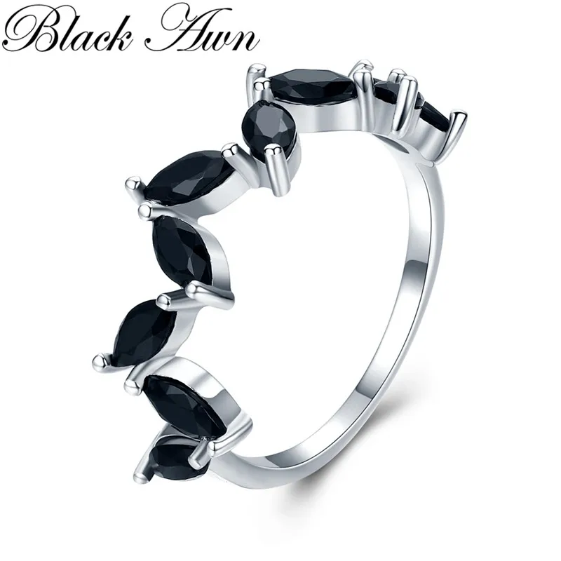 

2020 New Classic 2.1g 925 Sterling Silver Fine Jewelry Engagement Black Spinel Wedding Ring for Women G035