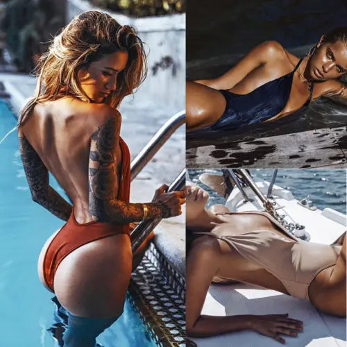 Сексуальный женский цельный купальник с глубоким v-образным вырезом и открытой