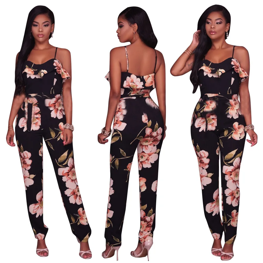 RICHIETRADE Floral Print Women Jumpsuits 2017 New Summer Ruffles Woman Romper Casual Backless European Style Womens Jumpsuit Женская