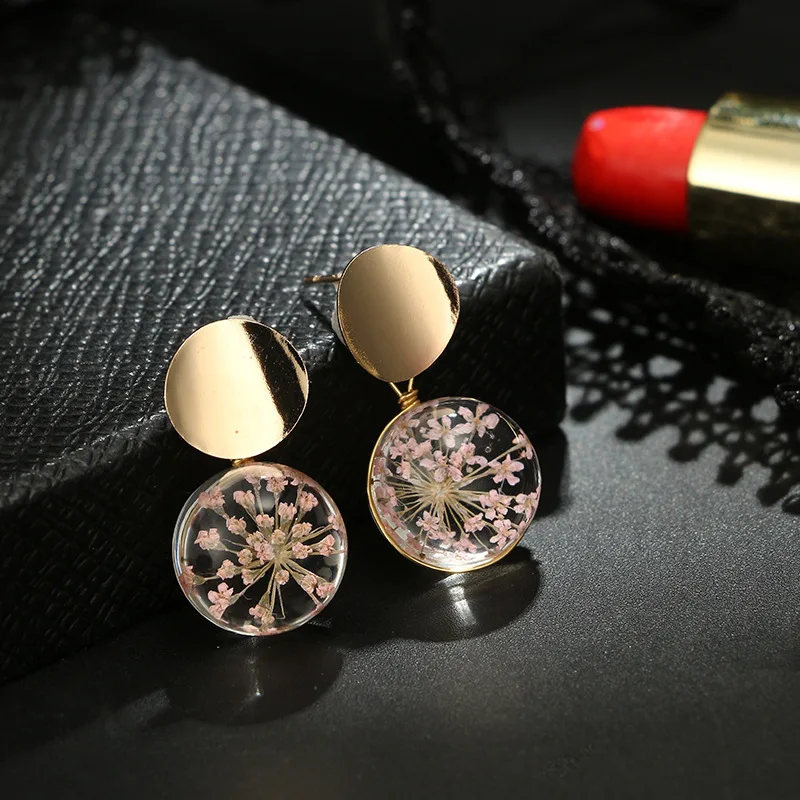 New Metal Sequins Round Earrings Transparent Glass Ball Flowers Dangle Drop For Women Fashion Jewelry Oorbellen Brincos | Украшения и