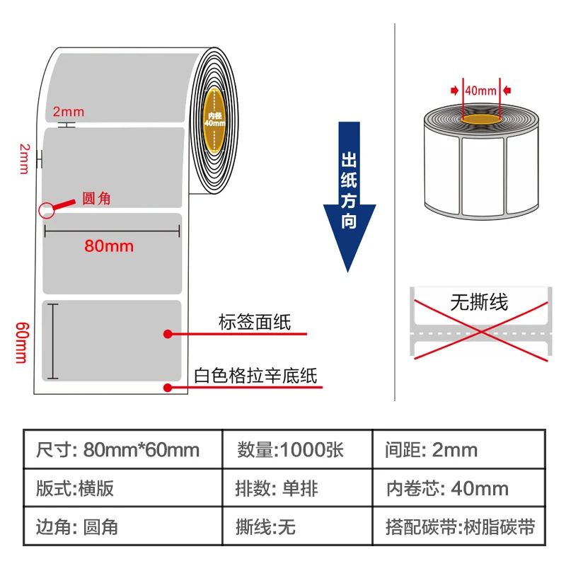 80*60 мм 1000 шт. матовая SIVLER Термальность передачи рулонов этикеток пустой ПЭТ штрих