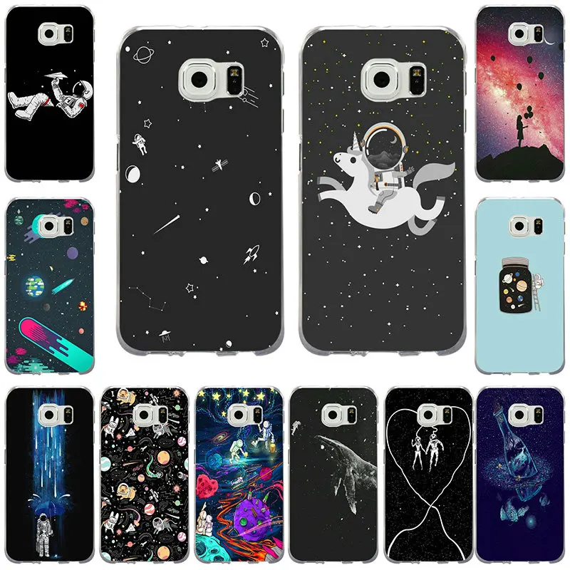 Мягкий ТПУ чехол для телефона Samsung Galaxy S3 S4 S5 Mini S6 S7 S8 S9 S10 Edge Plus Lite Note 5 8 9 Art Astronaut