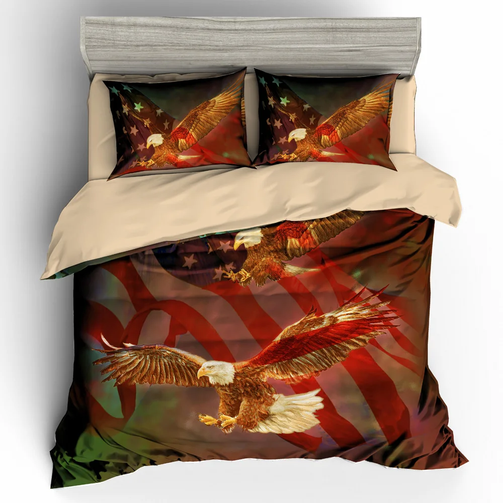 

3D Digital Printing Dream Catcher Bald Eagle American Flag Blue Sky Bedding Set 100% Microfiber