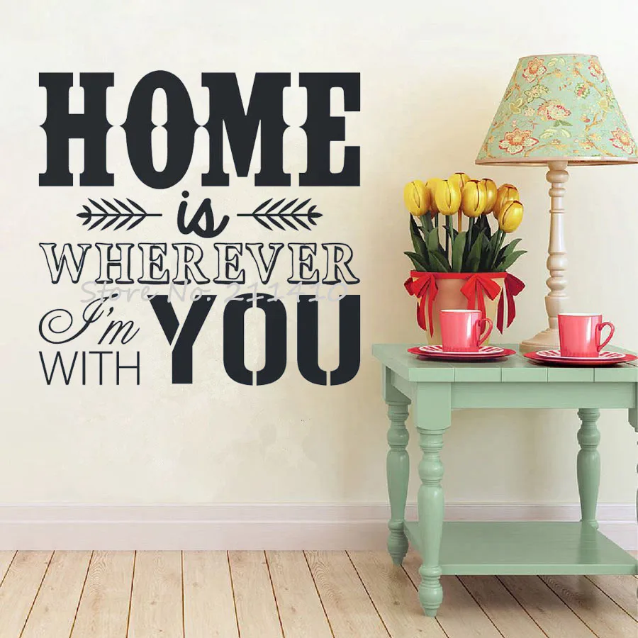 

Сделанные на заказ виниловые настенные наклейки для дома, где бы я ни была с вами, настенное искусство, декор для гостиной, спальни, настенны...