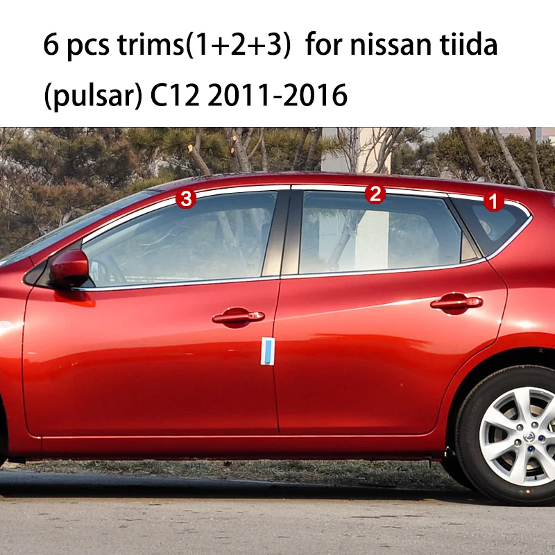 

lsrtw2017 304 stainless steel car window trims for nissan tiida nissan pulsar c11 c12 c13 2004-2013 2015 2014 2018 2017 2016