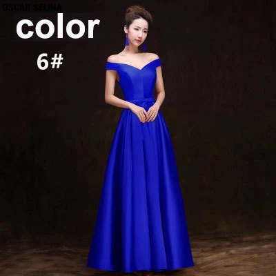 Custom vestido madrinha new satin Boat Neck short sleeve A Line Royal blue burgundy purple champagne bridesmaid dresses long | Свадьбы и