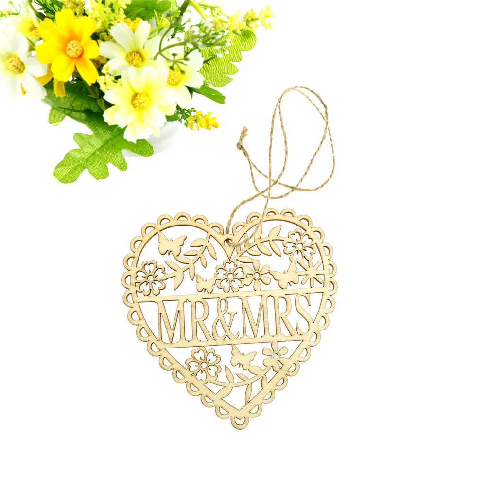 Новый 1 шт. DIY натуральный деревянный подвесной любовь в форме сердца Mr Mrs