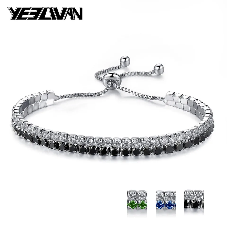 

Fashion Two Rows Zircon Charm Bracelet Silver Color Chain Adjustable Crystal Tennis Bracelets Ladies Bangle Female Jewelry 2018