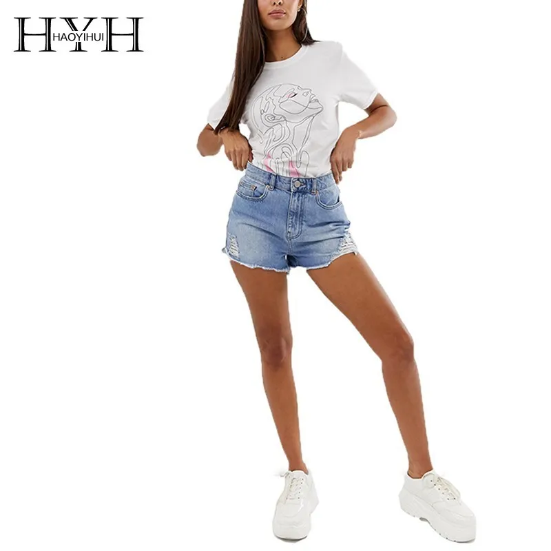 Женская футболка с коротким рукавом HYH Haoyihui белая круглым вырезом в стиле