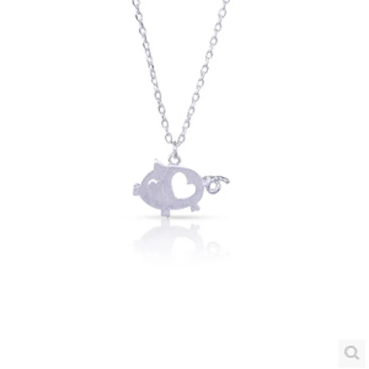 Daisies Pure 925 Серебряное пустое сердце Подвеска со свиньей ожерелье с милыми