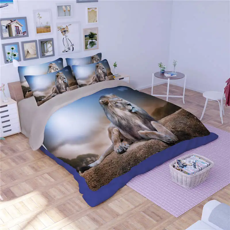 Комплект постельного белья из 3 предметов с 3D-принтом Львов | Дом и сад