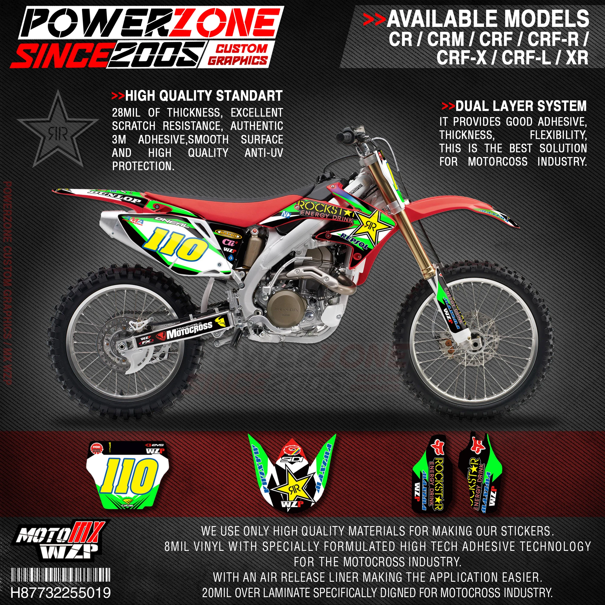 

PowerZone Custom Team Graphics Backgrounds Decals 3M Stickers Kit For HONDA CRF250R 2004-2009 CRF450R 2002-2004 2005-2008 019