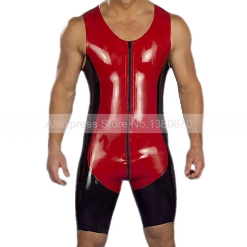 Мужской резиновый латексный комбинезон без рукавов сексуальный облегающий боди