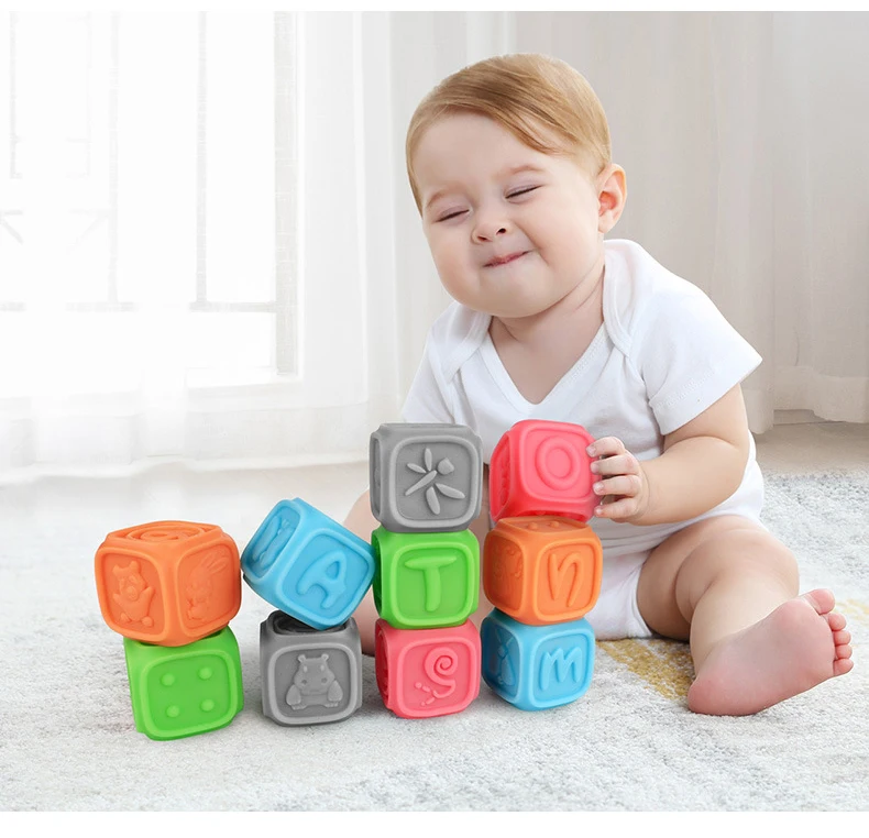 IMBABY 10 шт. игрушка для ванны поплавок вода выдавливание звуковые Игрушки для ванны для малышей Дети когнитивные строительные блоки резиновые игрушки для купания укус Прорезыватель
